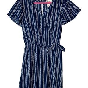 Girls Dress 8 Navy White Striped Wrap V Neck EUC Light Summer Spring Fall